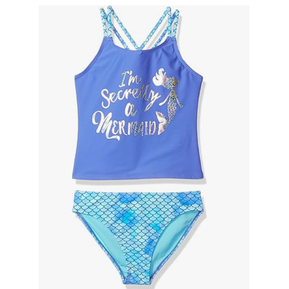 Angel Beach Girls Foil Mermaid Tankini Swim Set Blue Size 14